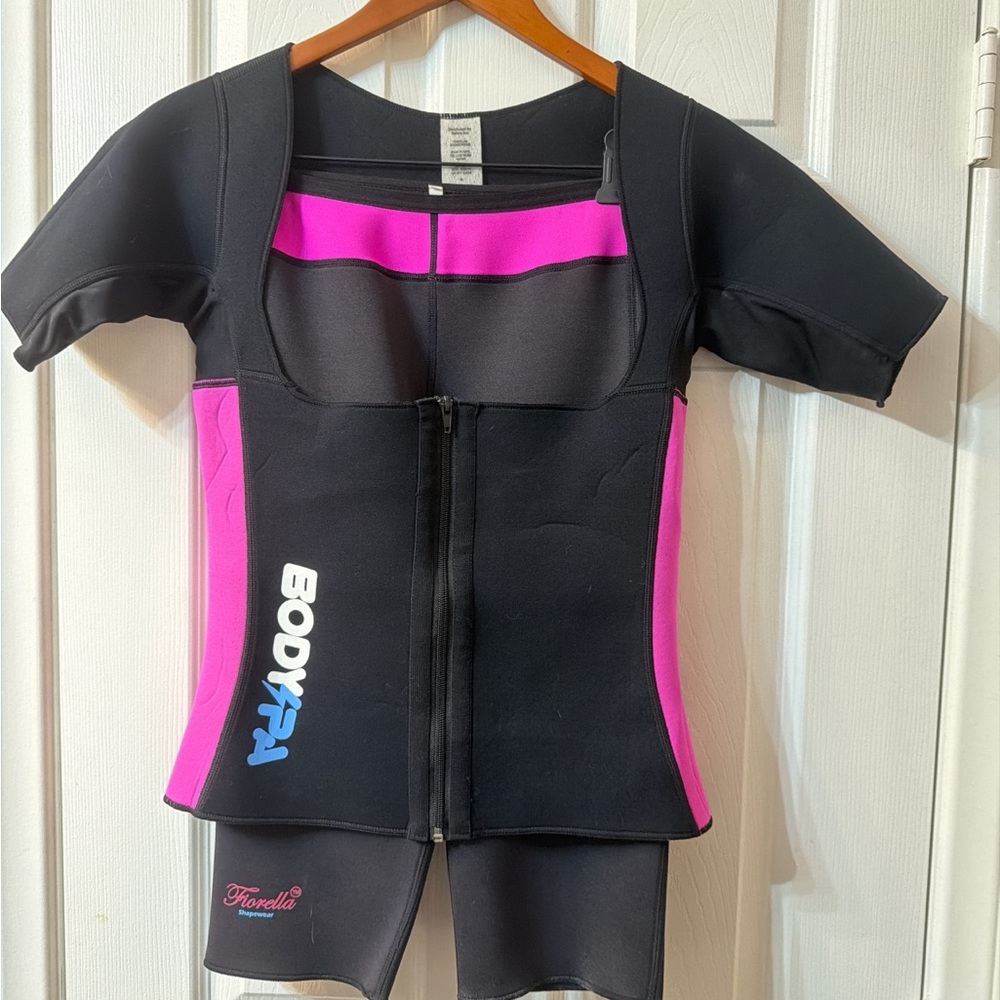 Women's Black and Pink Shapewear thermal weight loss/rash guard surf set
